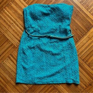 Forever 21 Turquoise Lace Strapless Mini Dress w/ Belt